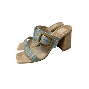 Dolce Vita Sandals Size 8.5 Posy Raffia Square Toe Buckle Strap Green Tan Summer